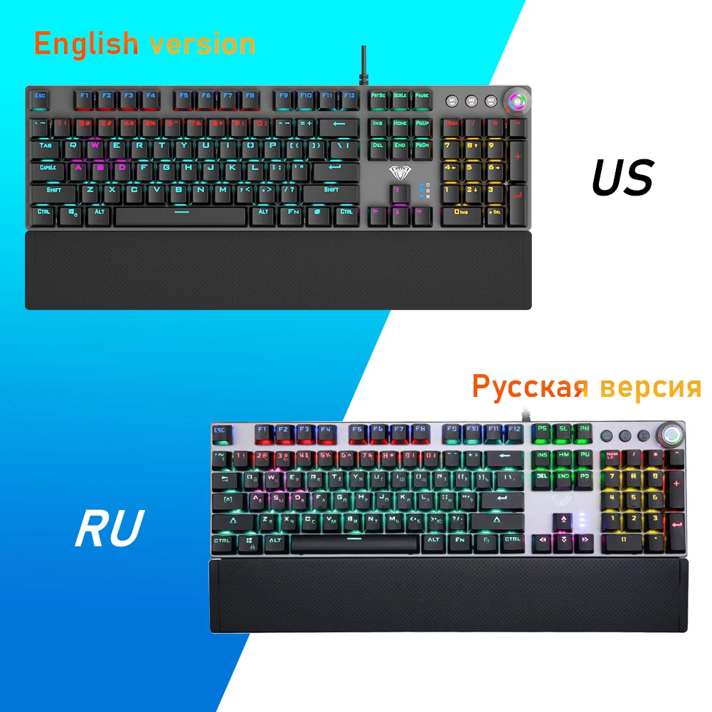 AULA F2088-Teclado retroiluminado con cable para ordenador portátil, Keyborad para juegos, PC, Teclado mecánico para jugar, antighosting, 104, azul,