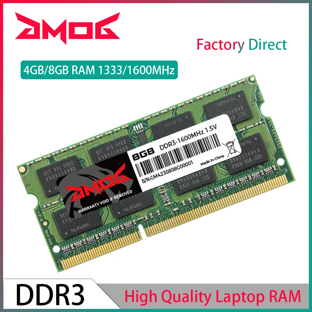 

Память GMOG DDR3, 4 ГБ, 8 ГБ, 1333 МГц, 1600 МГц, ОЗУ PC3-10600 12800 SODIMM 204pin, память для ноутбука 1,5 в