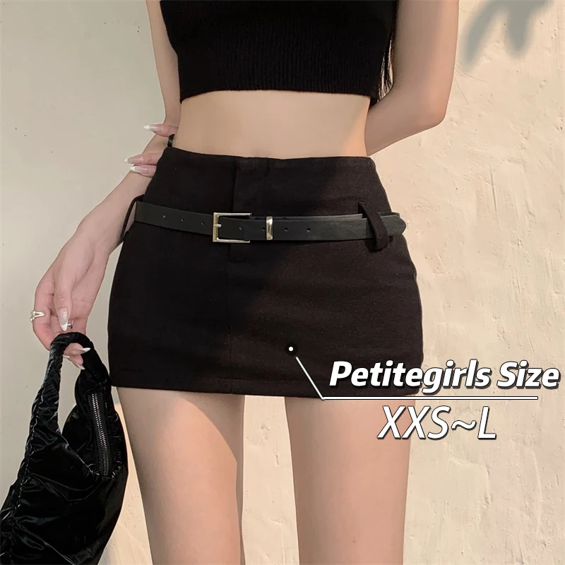 150 Short Hottie Black mini skirt Women's high waist A-line wrap hip skirt xs show height wear with summer