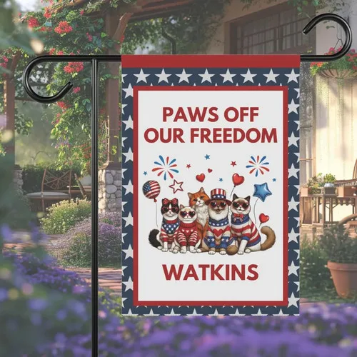 Patriotic Cat Garden Banner: Independence Day Home Decor, 4th of July Flag ZZY