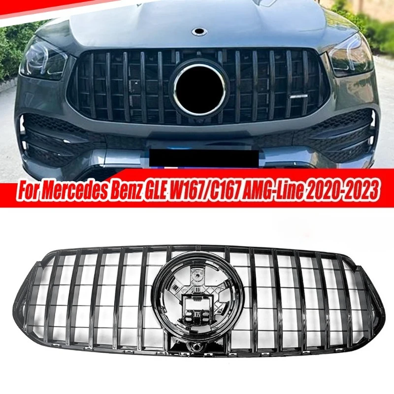 

Решетка спортивной версии для Mercedes-Benz W167 GLE 2020-2023, глянцевая черная передняя решетка в стиле GT, аксессуары для украшения автомобиля