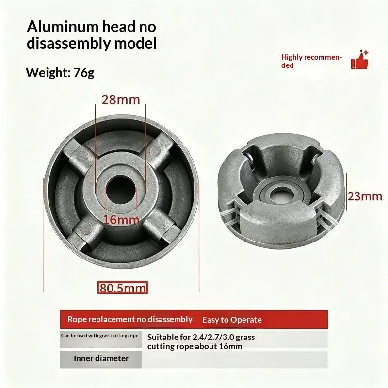 Universeller Rasentrimmerkopf aus Aluminium mit 4 Fäden, Rasentrimmerkopf mit Gewinde, Nylon-Schnur für Rasenmäher, Silber – Detail 11