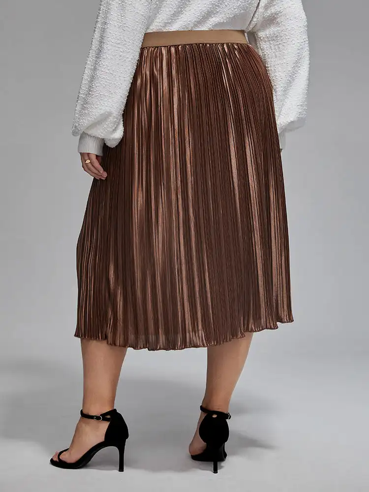 Plus Sized Clothing Elegant Pleated High Waist Skirt Women Spring Elastic Waist Casual A-line Slim Luxury Midi Skirt Vintage