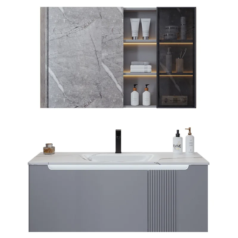 

Luxury Modern Bathroom Cabinet Vanity Slate Plate Integrated Washbasin Sink Smart Mirror Cabinets Bathroom Vanity Home Furniture