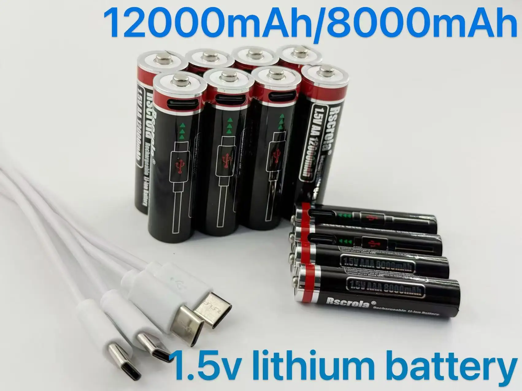 

Высокая емкость 1,5 В AA12000 AAA8000 Литий-ионные аккумуляторные батареи AA Батарея AAA с кабелем USB-C