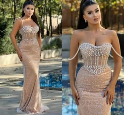 Luxury Mermaid 2024 Italian Pearl Strap Formal Party Evening Dress Ball dress Celebrity style Vestidos De Gala Robe De Soiree