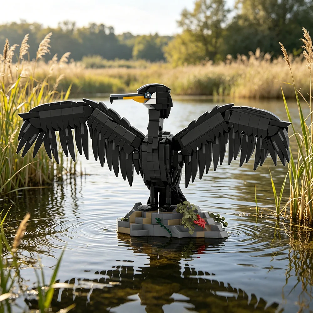 MOC Cormorant Building Blocks Kit Bird Wildlife Animal with Realistic Wing Structure Desktop Decor Toy Adult Gift