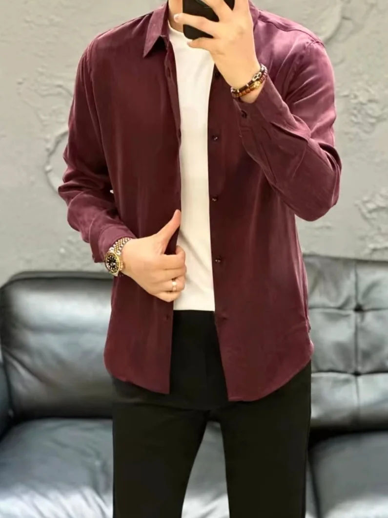 

High Quality Acetate Linen Shirt Men's Fashionable Color New Spring Autumn Business Casual European Style Long Sleeve S...