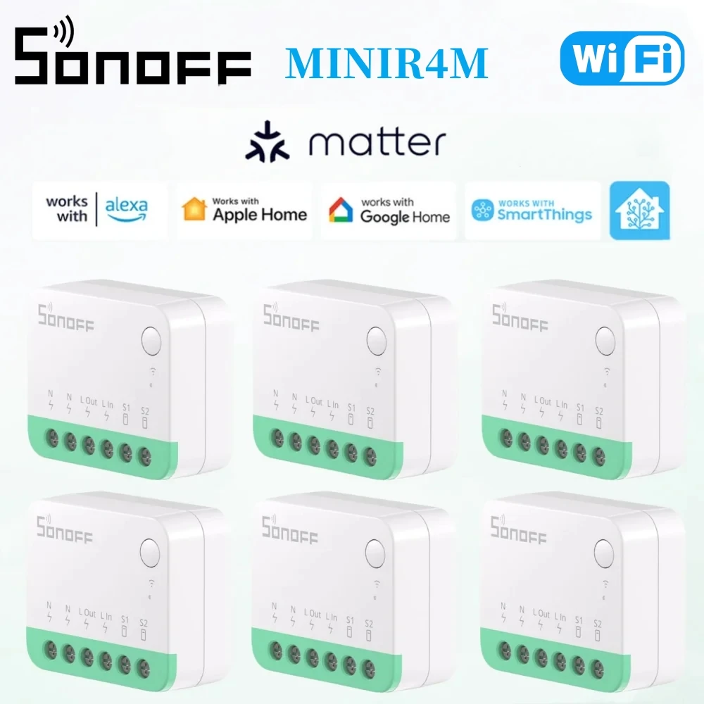 1-10 Stück SONOFF MINIR4M MINI Extreme Wi-Fi Smart Switch Detach Relaismodus Kompatibel mit Matter Support Alexa Google Home