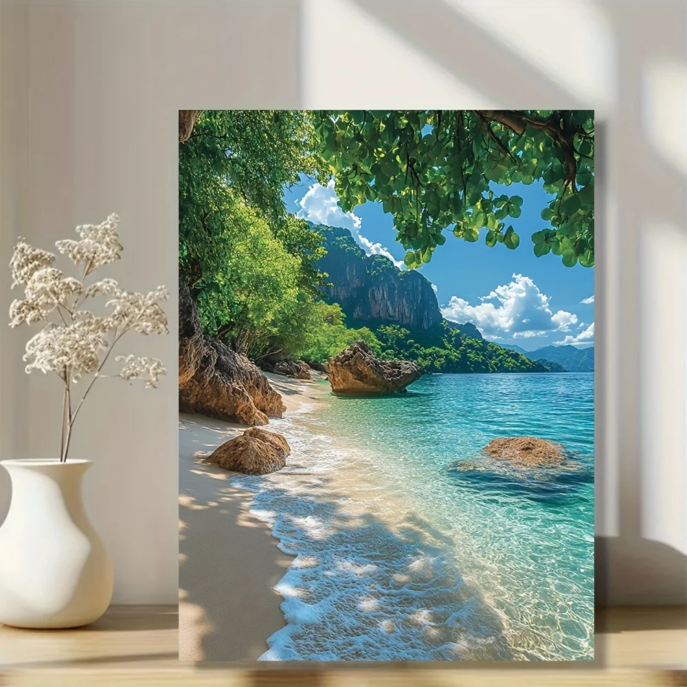 2D Flat, 1pc 2D Flat of Framed Wall Art Print Depicting The Seascape of Krabi Thailand Featuring Natural Island Rocks- Pictur