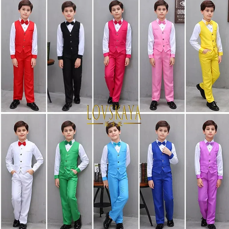 4Pcs Boys Formal Vest Suits Child Clothes Sets Wedding Piano Performance Outfits 3-12 Years