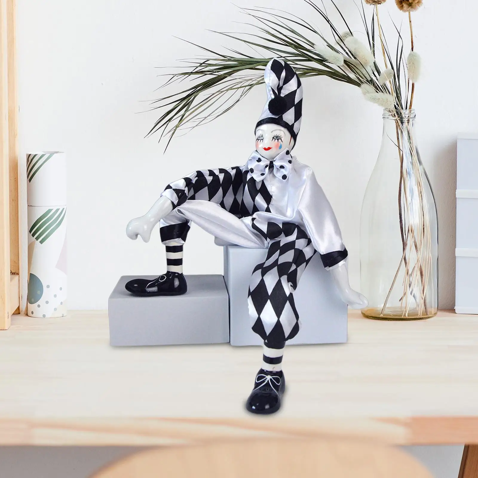 

Фарфоровая фигурка куклы, тканевая антикварная кукла, домашний дисплей, модель куклы Арлекин для вечеринки, художественные ремесла, фестиваль