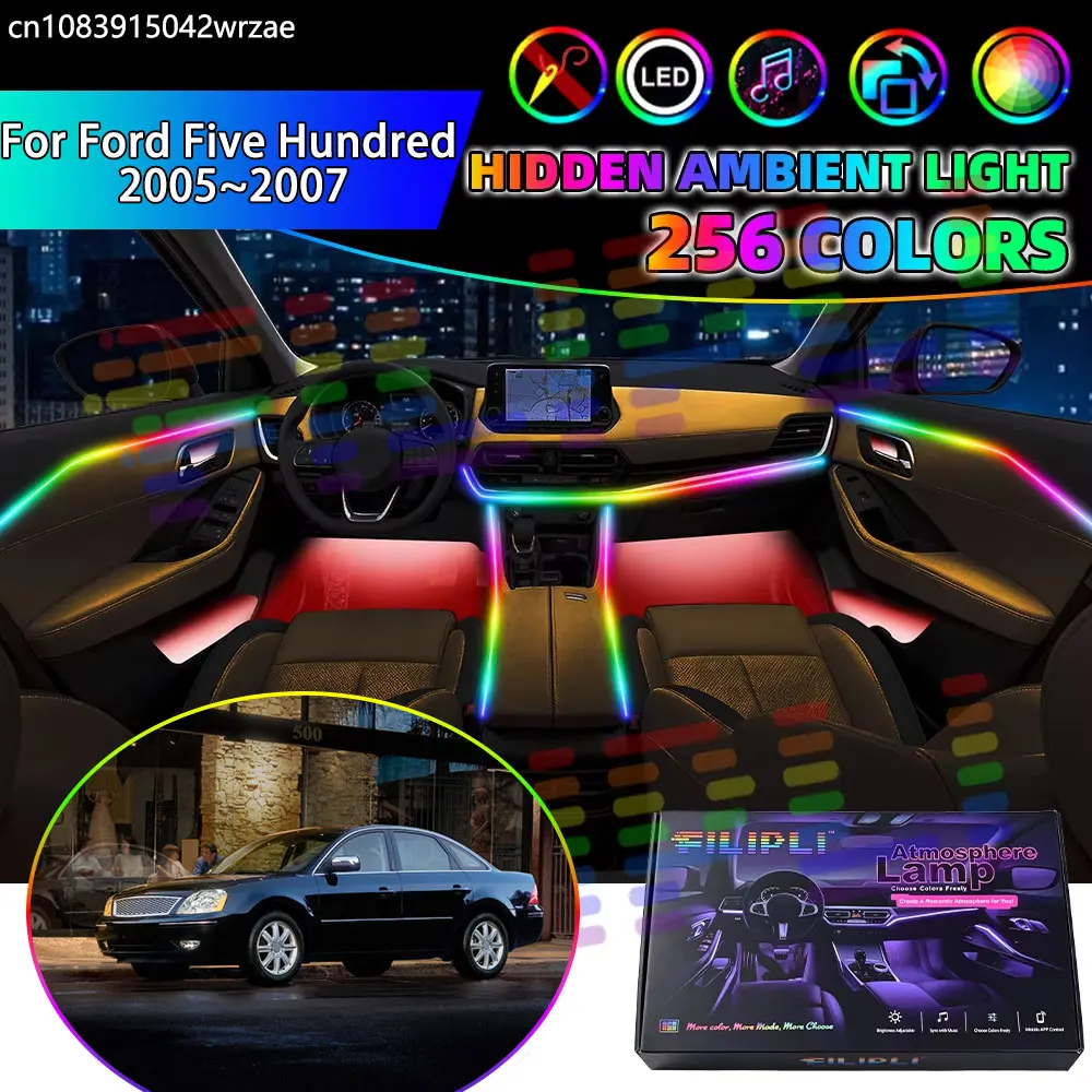 For Ford Five Hundred 2005 2006 2007 RGB Car Interior Ambient Lights Strips Breathing Lighting Kit App Control LED strips Parts