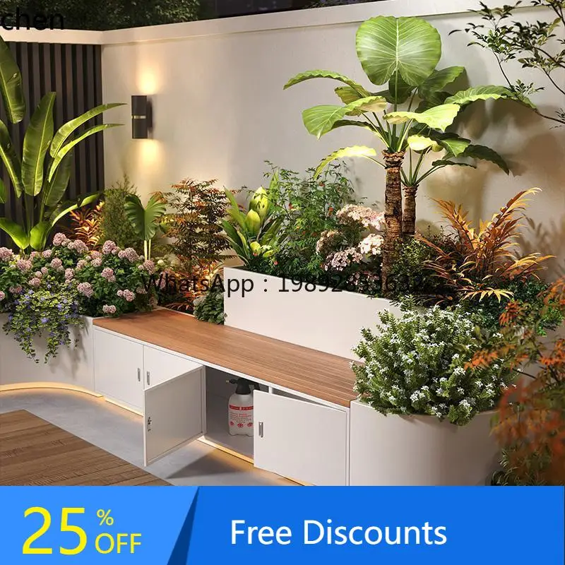 

LYY Garden Flower Box Seat Combination Outdoor Landscaping Iron Seat Flower Bed Fence Partition Planting Box