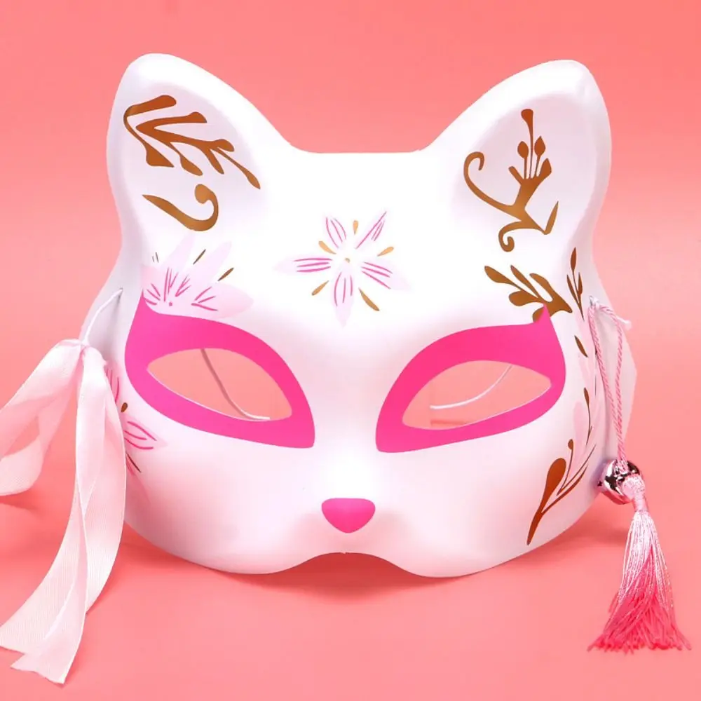 Máscara de zorros de Anime de 2 piezas, Cosplay japonés Rave, máscaras de gato de media cara pintadas a mano, accesorios de fiesta de Festival de Mascarada