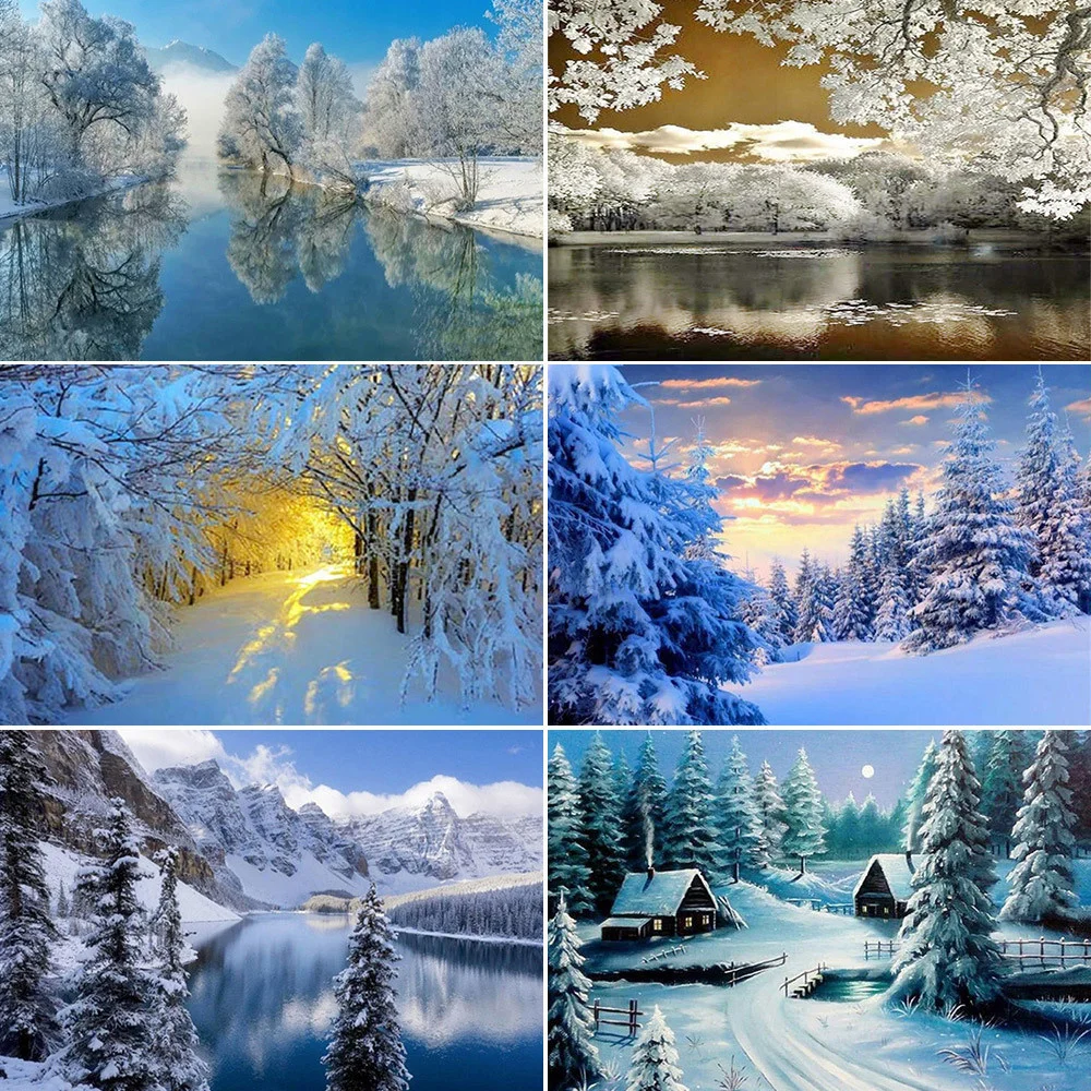 Landscape Winter Snow Printed Cross-Stitch Embroidery Patterns Handicraft Craft Needlework Handmade Design Package Different