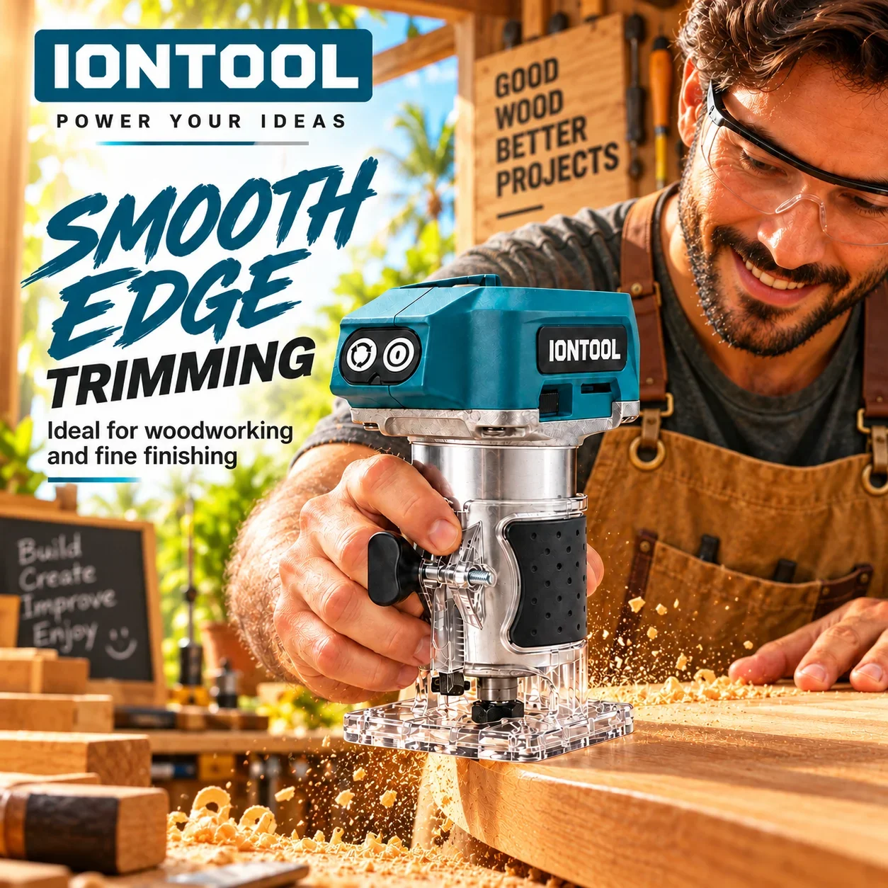 IONTOOL Portable Cordless Trimmer Router 6.35mm For Wooden Toy Making and Picture Frame Grooving and Craft Board Routing