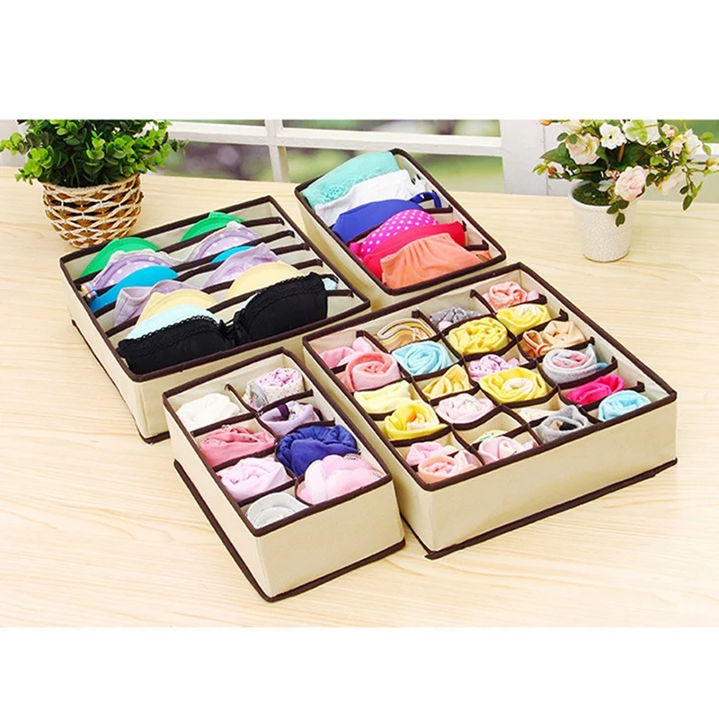 3 Pcs Set Underwear Bra Organizer Storage Box Beige Drawer Closet Organizers Boxes For Underwear Scarves Socks Bra