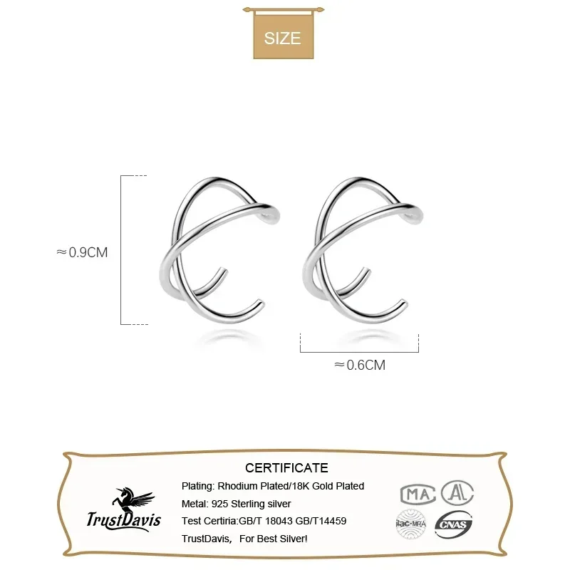 Trustdavis Real 925 Silver Contracted Twist Ear Cuff Clip on Earrings for Women Daily Wear Jewelry Gift DA457