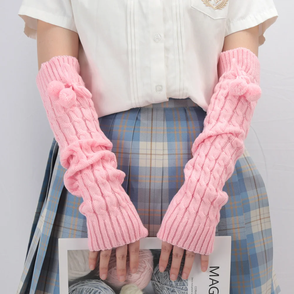 

Autumn Winter White Lolita Style Long Fingerless Gloves Women Arm Warmer Knitted Arm Sleeve Casual Soft Girl Punk Gothic Mittens