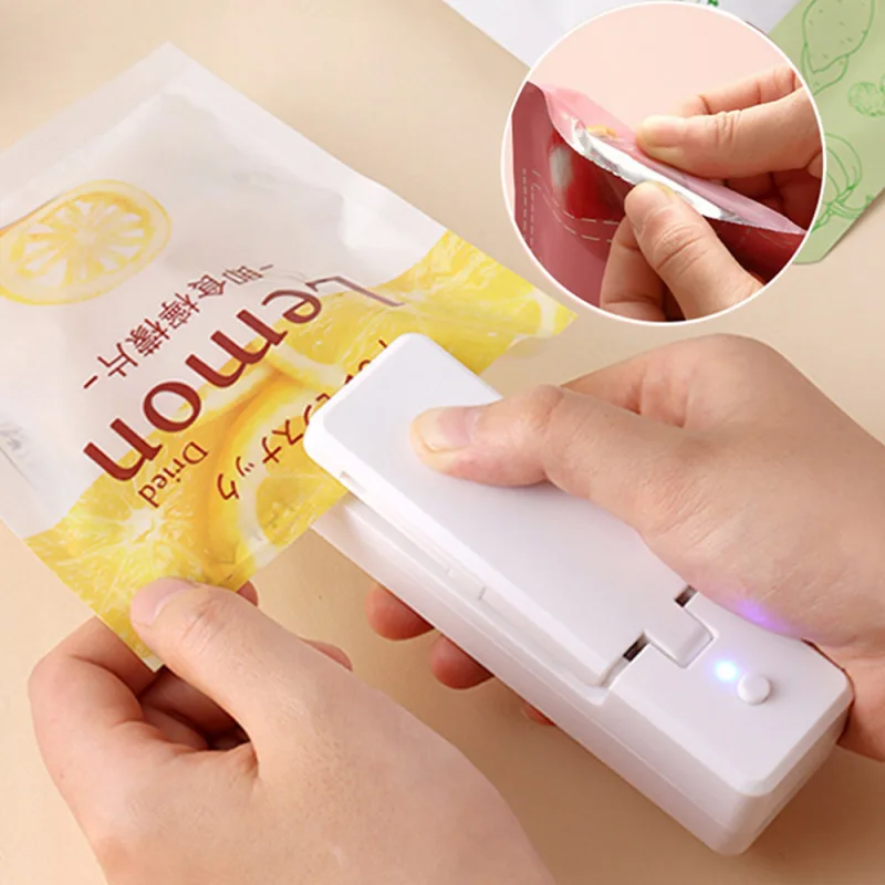 2 IN1 USB Chargable Mini Bag Sealer Heat Sealers With Cutter Knife Rechargeable Portable Sealer For Plastic Food Storage Kitchen