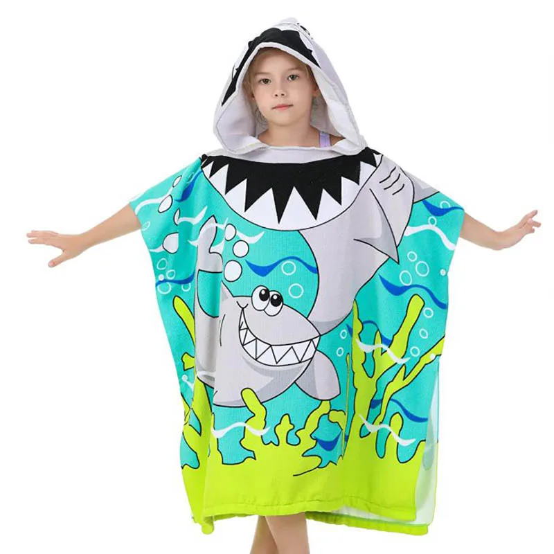 Children Baby Bath Towel Microfiber Cotton Hooded Beach Towel Cartoon Cape Towels Soft Swimming Beach Kids Bathing Stuff