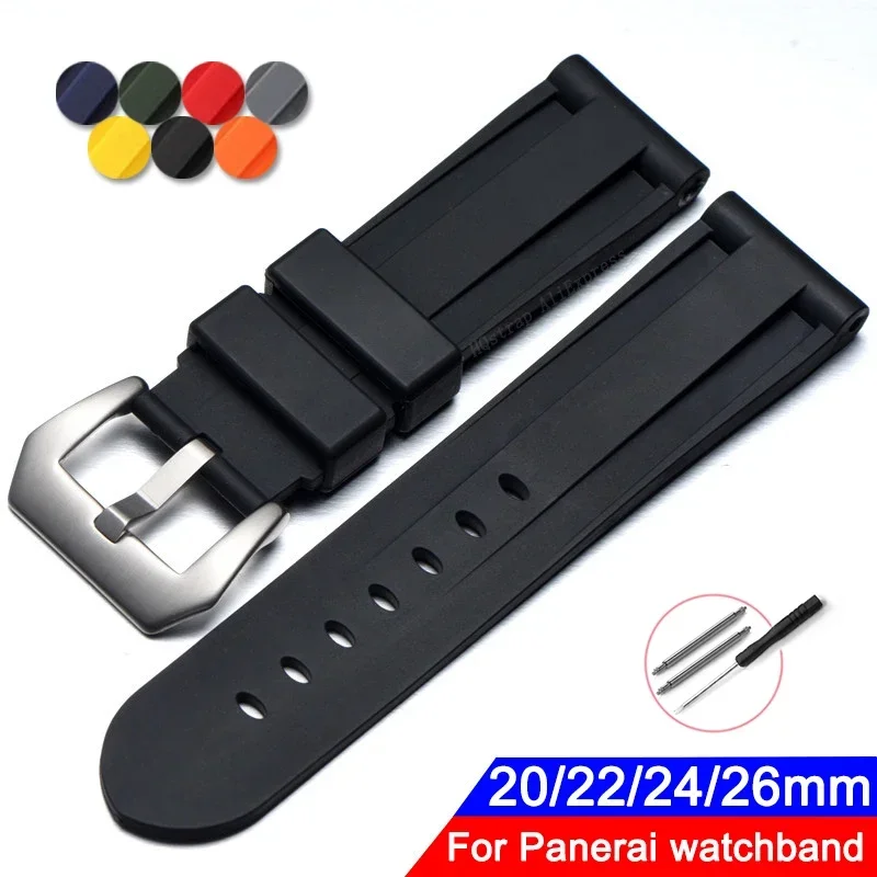 Rubber Watch Band 20mm 22mm 24mm 26mm Strap for Panerai Bracelet Universal Replacement Wristband Men Belt Sport Silicone Straps