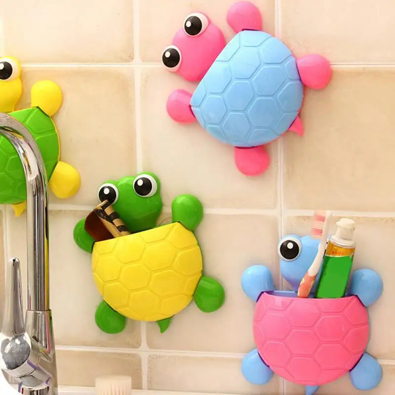 Wall-Mounted Toothbrush & Toothpaste Holders Tortoise Suction Cup Storage Rack Cute Decorative Shelves Bathroom Accessories