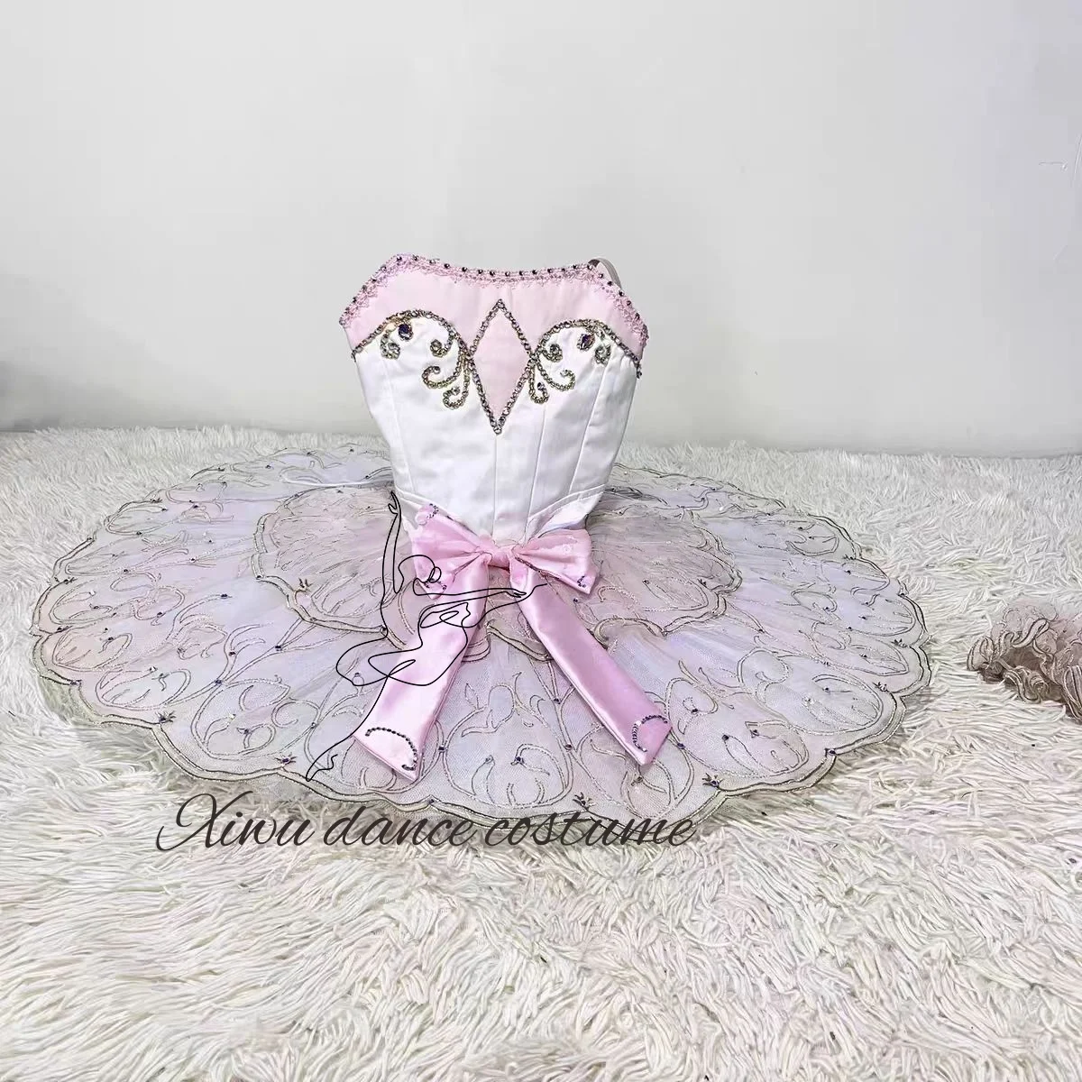 فستان باليه بحيرة البجع، تغليف آلهة زهرة الله الفجر، تنورة طويلة من الشاش الماسي المتدفق باللون الأزرق المخصص