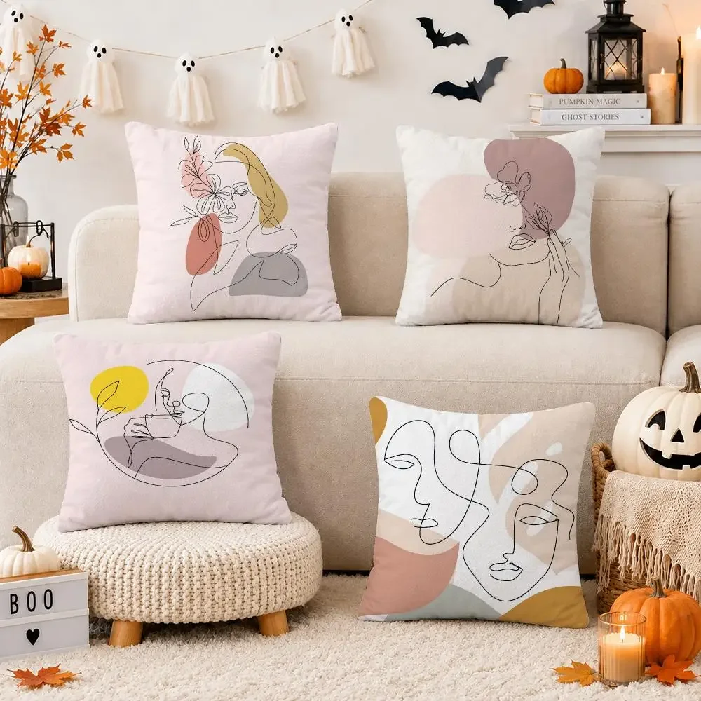 Abstract F-Face Collection Print Cushion Cover Throw Pillow Covers Decorative Cushion Covers for Living Room Halloween Decor