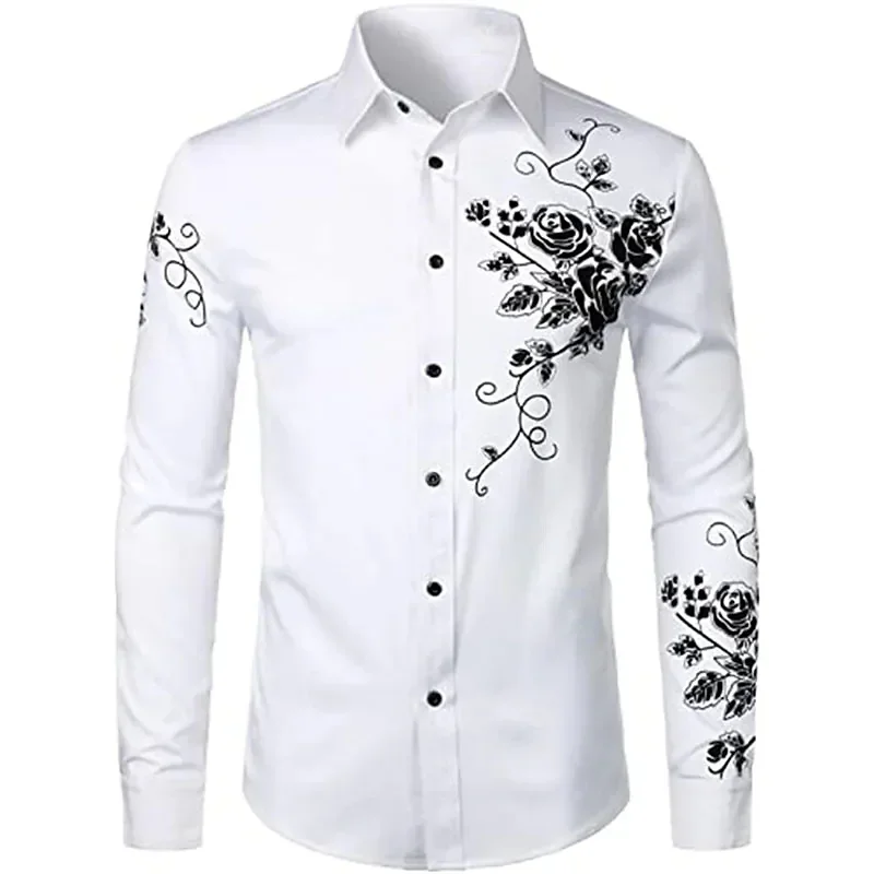 Spring/Summer Fashion Luxury Social Men\'s Shirt Flip Collar Button Shirt Casual Dot Print Long sleeved Tops Men\'s Slim Fit Shirt