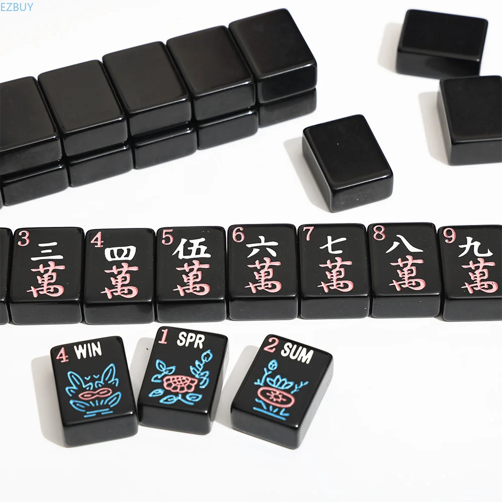 Pure Black American Mahjong Set, Handcrafted Acrylic Tiles for Leisure & Entertainment