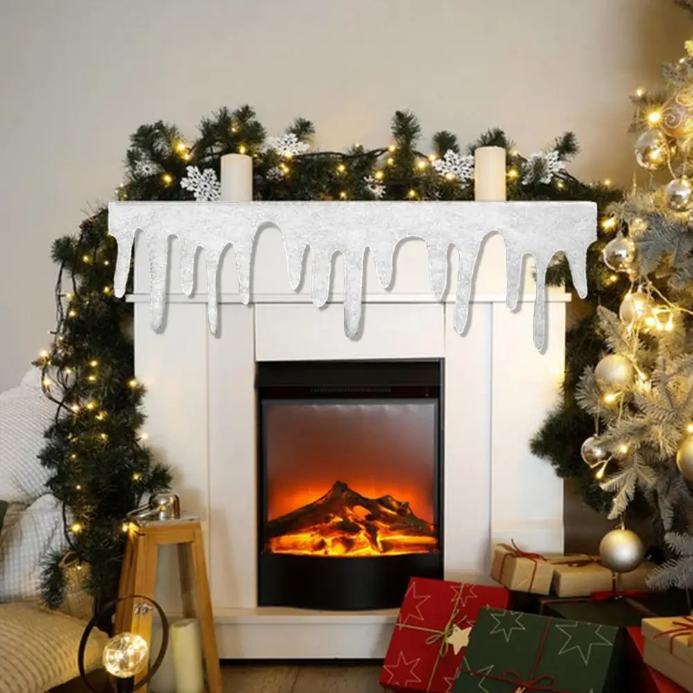 Christmas Fireplace Snow Blanket Xmas Icicle Snow Winter Village Fireplace Blanket Roll Fluffy Fake Snow Mantel Cover Home Decor