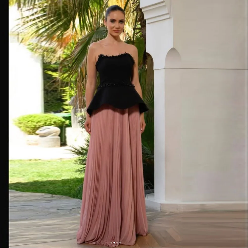 

Contrast Color Evening Dress for Women Strapless Floor Length A Line Prom Formal Wedding Guest Special Events Gala Customized