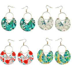 Bohemian Leaf Earrings in Europe and America Fashionable Blue Dyed Printed Geometric Stripe Earring Summer Vacation Jewelry Gift