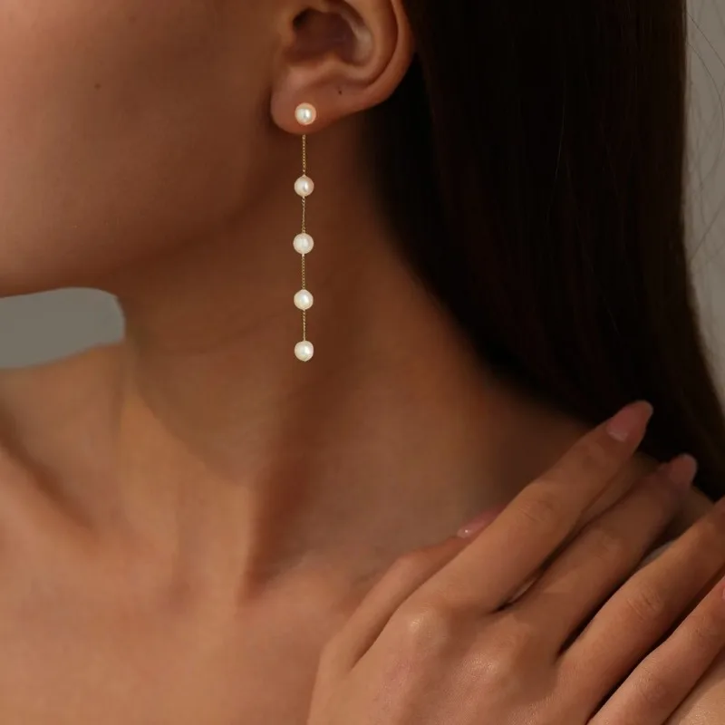 Long Tassel Threader Earrings, Elegant Versatile 2-in-1 Pearl Stud Earrings, Lady Daily Fashion Jewelry Accessories