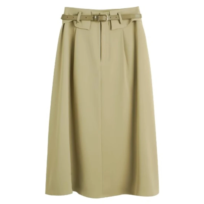 Olrain escritório senhoras a linha saias para mulher 2025 moda elegante cinto de couro verde verão saia roupas femininas o23xb68219