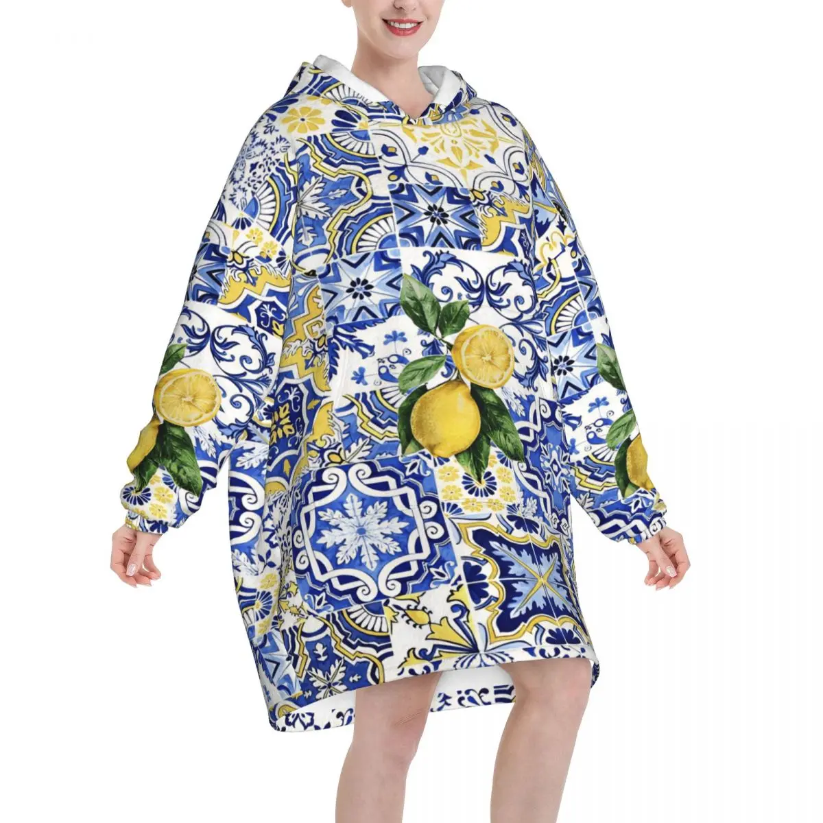 Lemon Sicily Rectangle Blanket Hoodie Oversized Wearable Sweatshirt Blanket Warm Gifts for Women Girls Girlfriend