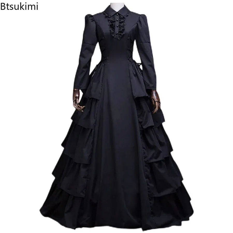 Mittelalterliche Viktorianische Retro-Königinnen- und Prinzessinnenkleider Renaissance Schwarze Gotische Hofballkleider Halloween-Party-Performance-Outfits