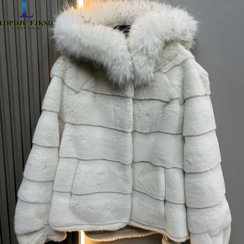 

Faux Lamb Fur Coats for Women,Covered Button Jacket,Thicken Warm Female Clothes,Hooded,New, Winter,2025
