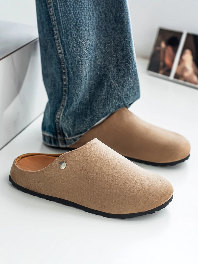 Men's Birkfoot Casual Slip-On Fleece Lined Outdoor Shoes round Toe Thick Bottom PVC Outsole Breathable Leather Upper