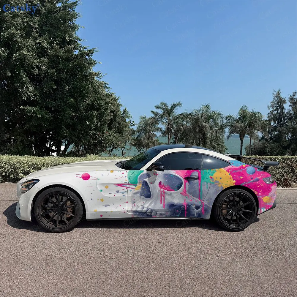 2pcs Cosmic Skull Fantasy, Durable, Fade-resistant, Enhance Vehicle Aesthetics With Bold Artistic Design Car Vinyl Wraps
