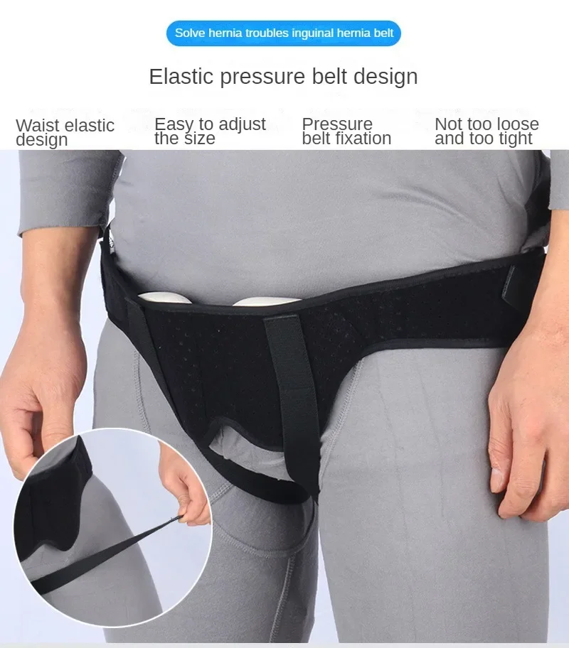 Adjustable Adult Hernia Belt Man Inguinal Groin Support Inflatable Hernia Bag with 2 Removable Compression Pads Pain Relief