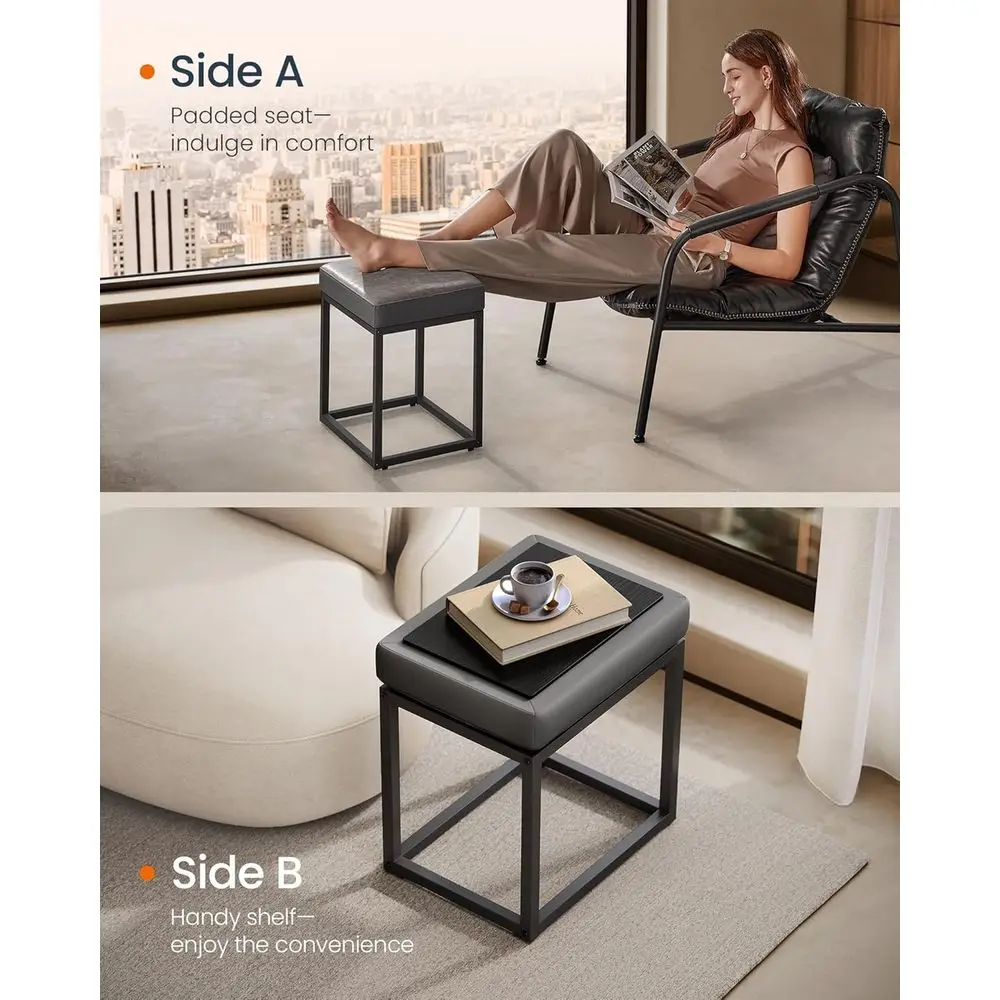 Gray Ottoman with Storage, Vanity Chair, Reversible Top, Side Table, 660 lb Load, Suitable for Bedroom, Living Room, Entryway