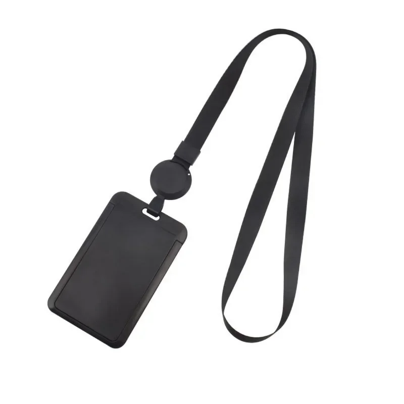 Black ID Tag Working Permit Cover Case with Retractable Badge Reel Lanyard ID Name Badge Holder Chest Tag Work Pass Card Sleeve