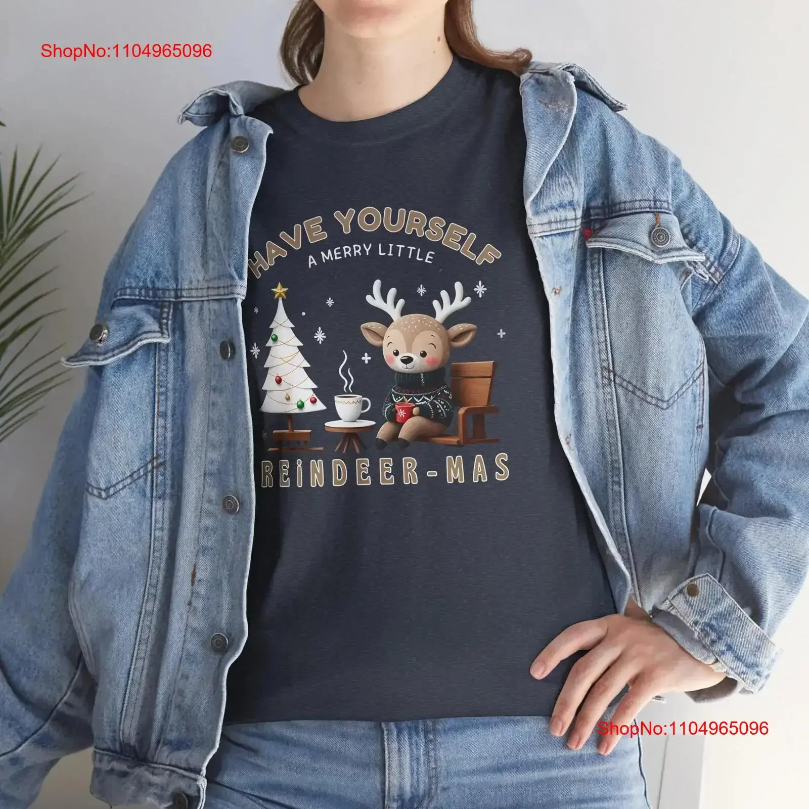 

Cute Christmas Reindeer T Shirt Holiday Cheer Festive Have Yourself A Merry Little Mas Winter vintage Washed fashion Breathable