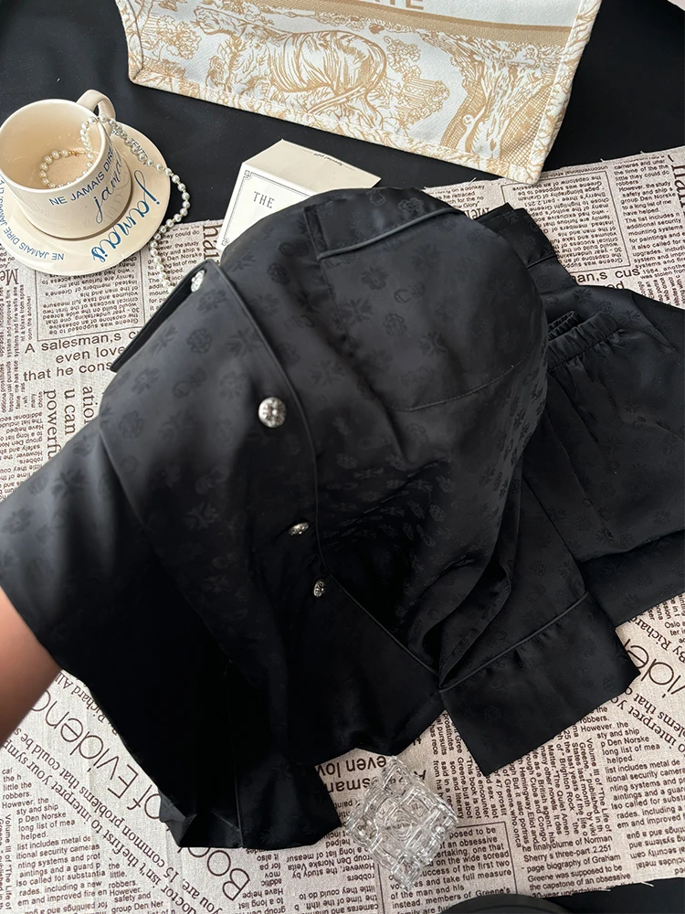 2025 Autumn New Dark Pattern Jacquard Ice Silk Long-sleeved Pajama Set Casual Comfortable Skin-friendly Outdoor Loungewear Women