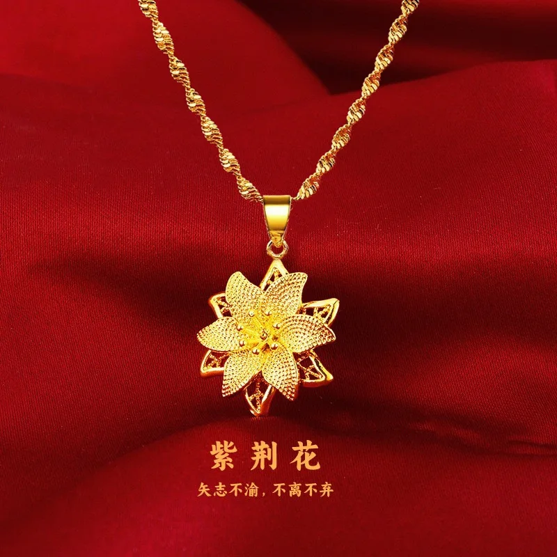 

9999 Gold Necklace Bauhinia Pendant Light Luxury Fashion Wedding Rose Necklace 24K Real Gold Women's Clarbone Chain au750