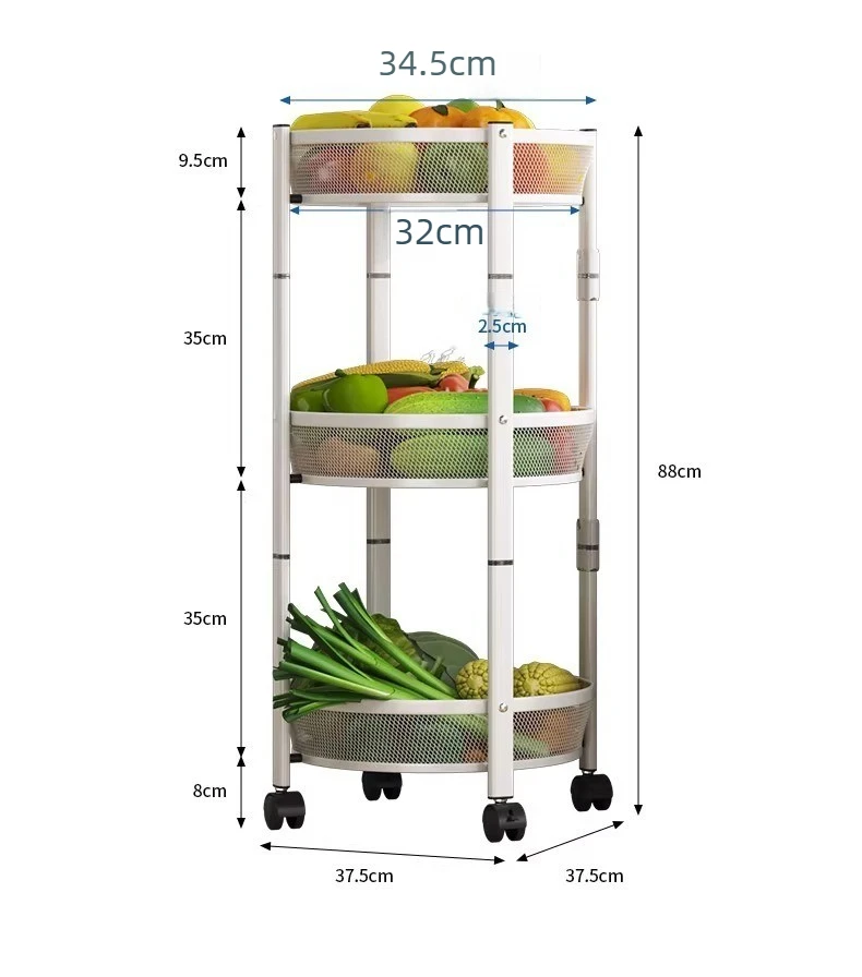 Multifunctional Rotating Kitchen Storage Rack Cart for Large Removable Folding Organizer Trolley Shelf Unit with 360 Degree