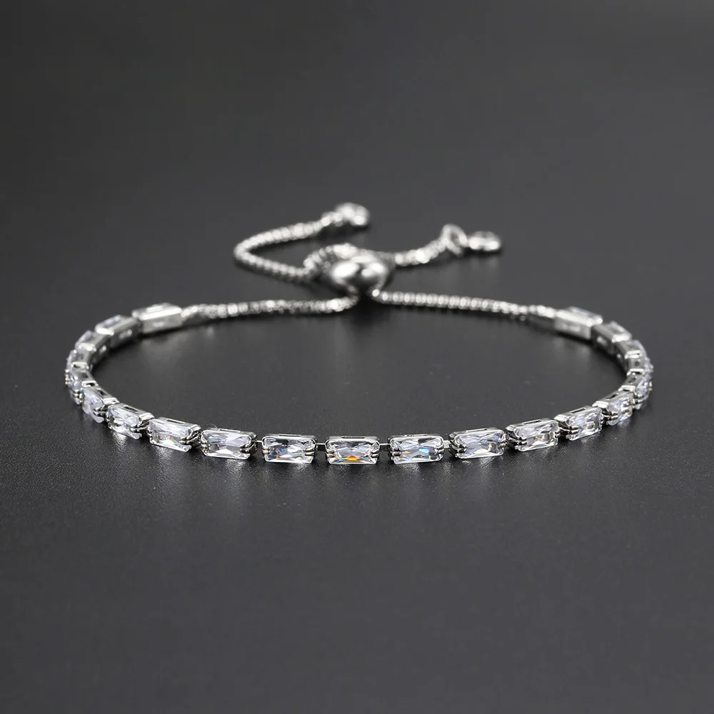 Regulowane kolorowe CZ Crystal Iced Out tenisowe cienkie bransoletki dla kobiet delikatny kryształowy łańcuszek na dłoni biżuteria KBH035 — zdjęcie 3